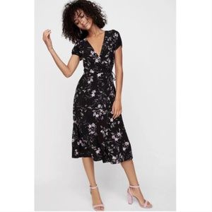 Express Floral Midi Wrap V Neck Dress